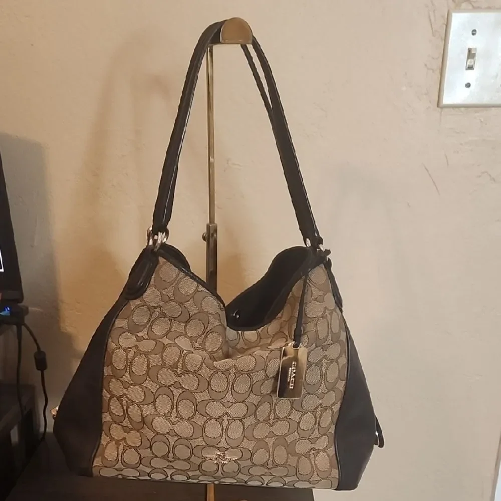 Coach Signature Canvas Shoulder Bag - Black and Tan - Picture 1 of 7